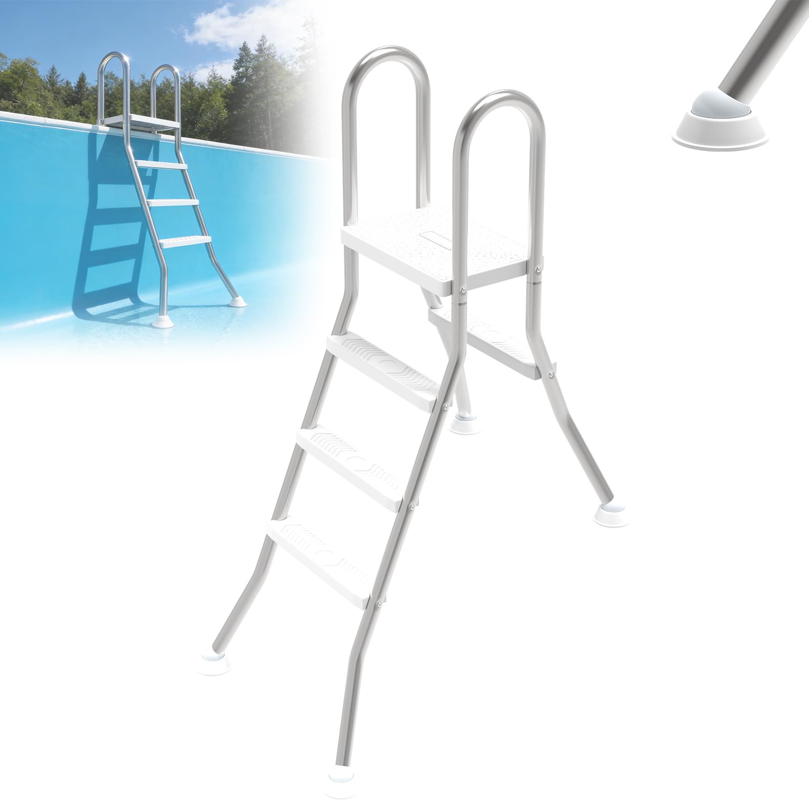 LZQ Échelle de piscine en acier inoxydable avec 3 marches - Antidérapant - Pour piscines partiellement encastrées - Capacité de charge de 150 kg - Marches antidérapantes - Convient pour les piscines