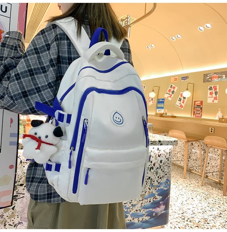 Kawaii Backpack,Girl Backpack With,Junior Backpack,Middle School Student Schoolbag (White Blue)2