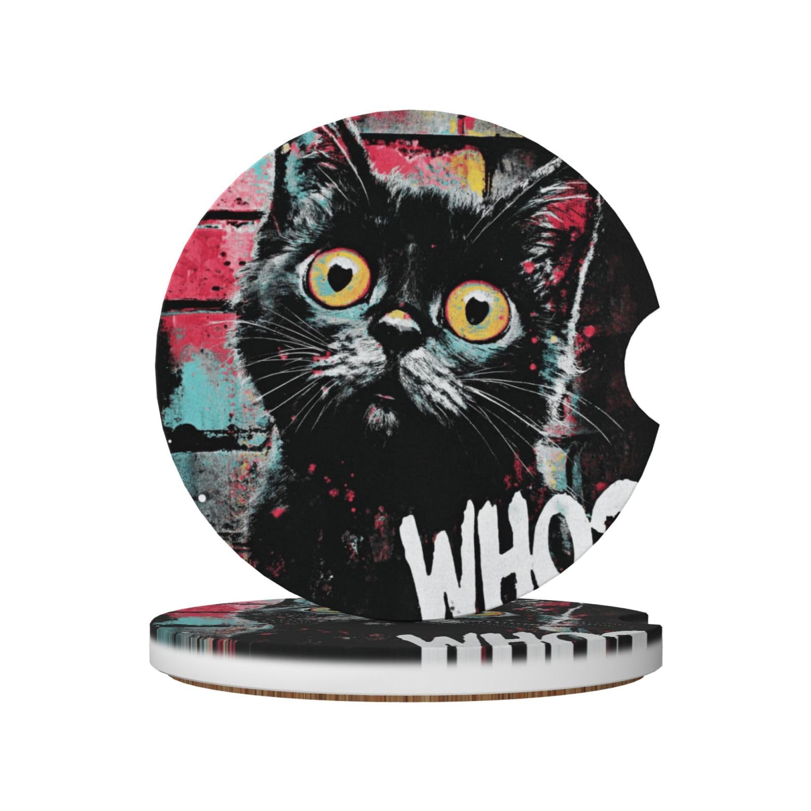 Black Cat Graffiti Ceramic Coasters,2pcs