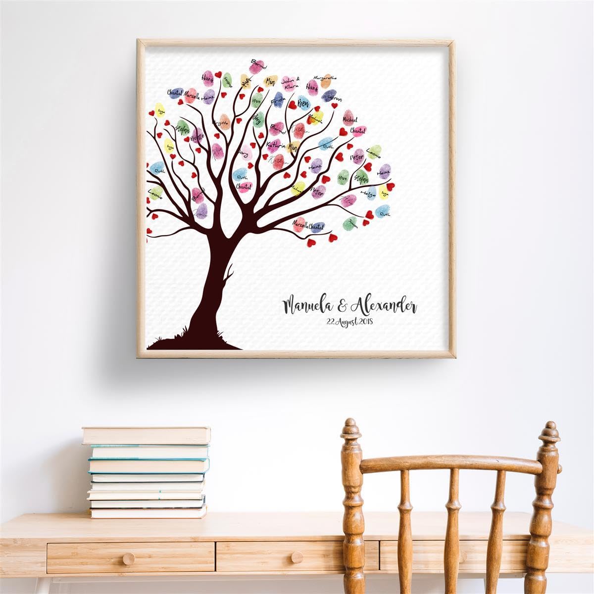 Tela impronta digitale guestbook matrimonio coppia regalo personalizzato sposa, decorazione di nozze, nomi con data. 50x50 cm di grandi dimensioni in legno barella regalo di nozze