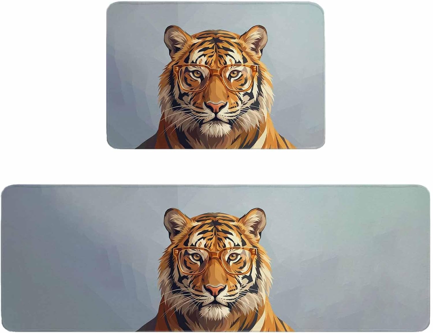 Blue Tiger Kitchen Rugs and Mats Set of 2, Non-Slip Kitchen Sink Mat, Funny Animals Modern Art Washable Doormat Bathroom Rugs Runner for Bedroom/Living Room 19.7"x23.6"+19.7"x47.2"