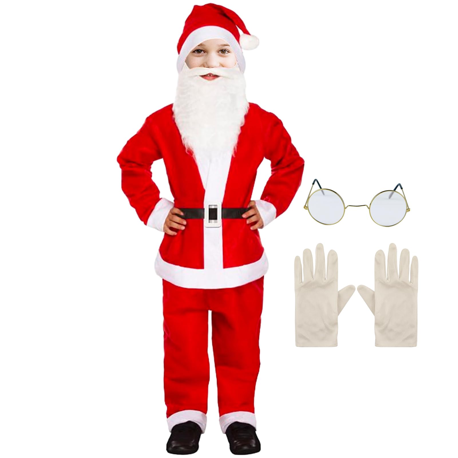 SHEJIZE Kids Santa Costume Set - Hat, Jacket, Pants, Beard, Belt For Boys & Girls Christmas Dress-Up - View #2