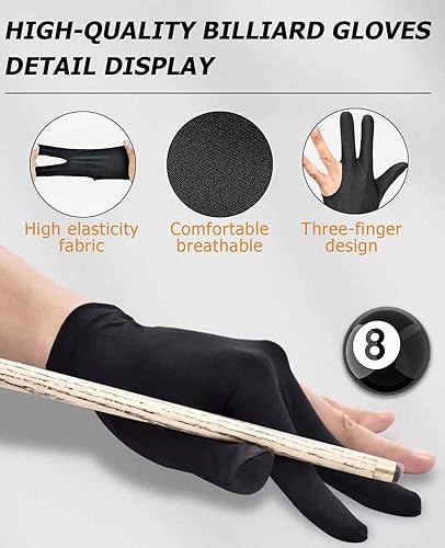 Miniatura 3 de Guantes de billar universales para hombres y mujeres, 10 unidades, con 3 dedos, elásticos, transpirables, para mano izquierda y derecha, 10 unidades