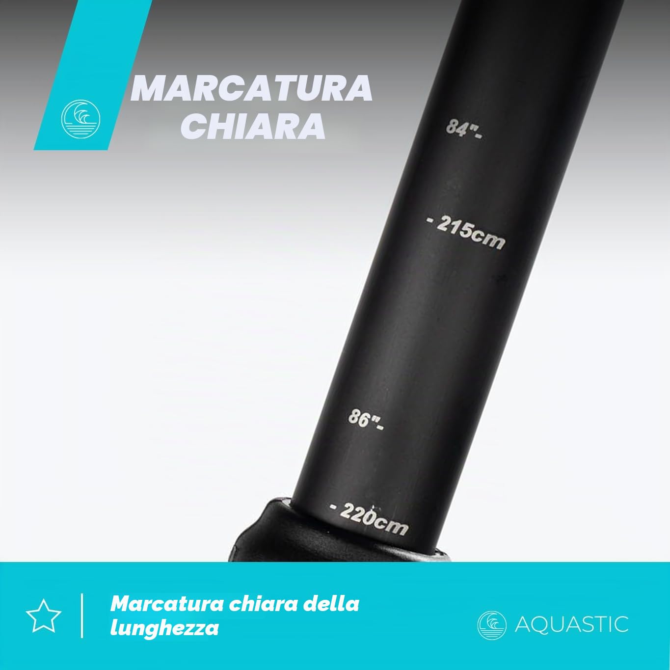 AQUASTIC, SUP Paddle AQS-SPD - Asta in alluminio regolabile in 3 pezzi, con lama rinforzata in fibra di vetro, resistente, nero