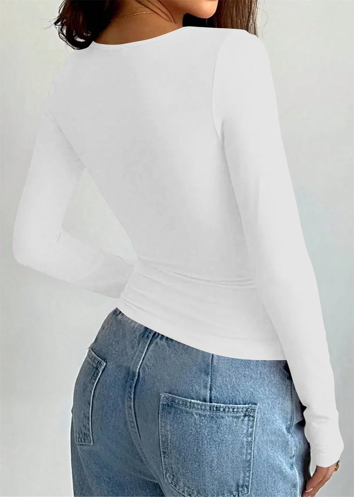 Minetom Damen Langarmshirt Slim Fit Rundhals Langarm T-Shirt Y2K Tops Oberteile Einfarbig Basic Crop Top Casual Y2K Aesthetic Clothes Streetwear Clean Girl Klamotten