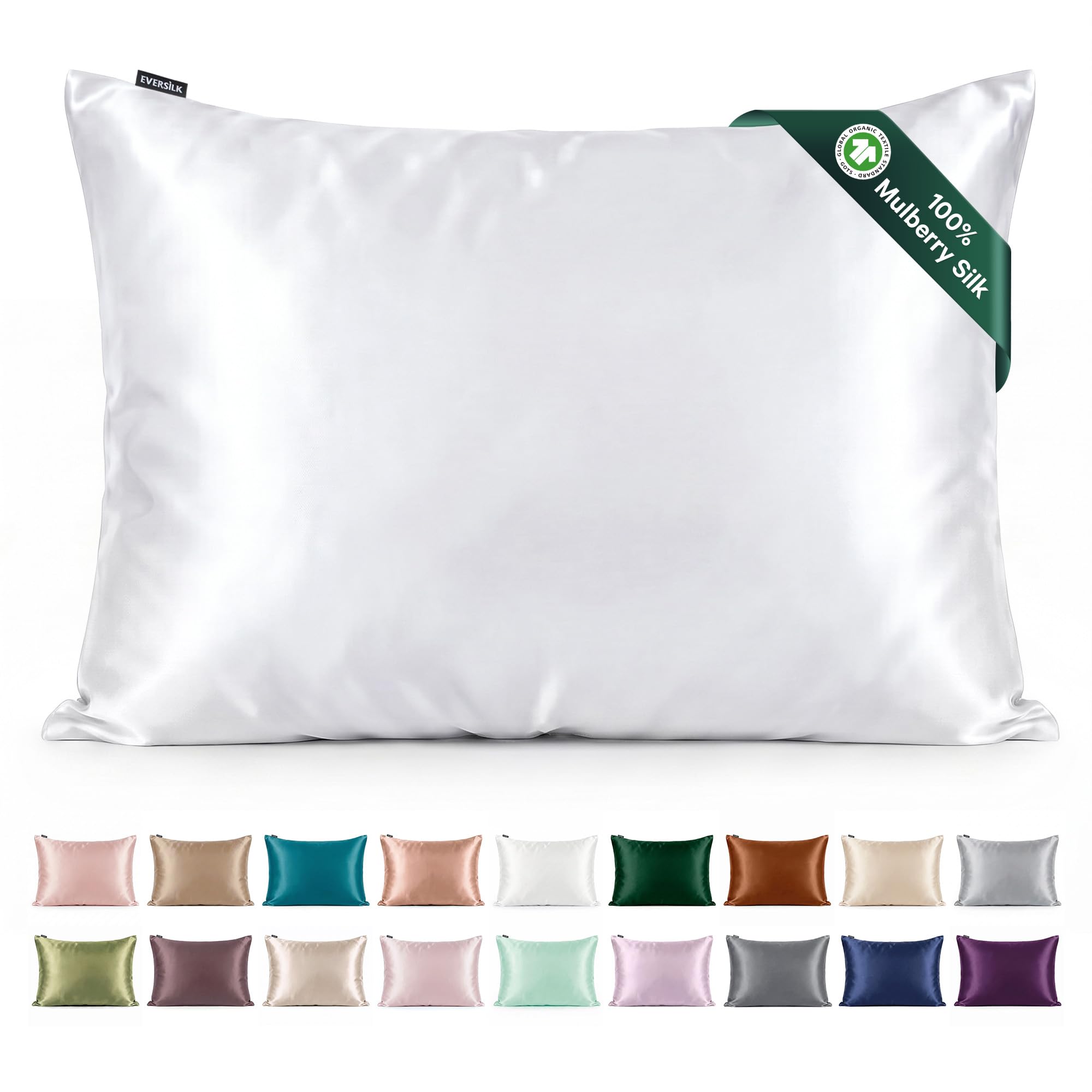Mulberry Silk Pillowcase for Hair and Skin: 22 Momme Both Sides 100% Pure Silk Pillow Case with Hidden Zipper - Natural Pillow Cover for Cooling Sleep 1 Pack White