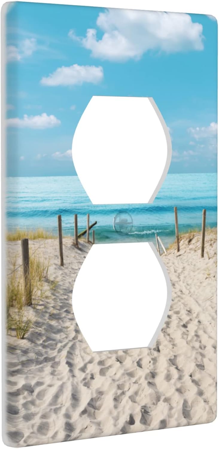 Blue Ocean White Sand Beach Outlet Cover Wall Plate Electrical Outlets Switch Plate Decorative Faceplate for Bathroom Bedroom Kitchen Room Decor Wallplate 4.5 x 2.76 in