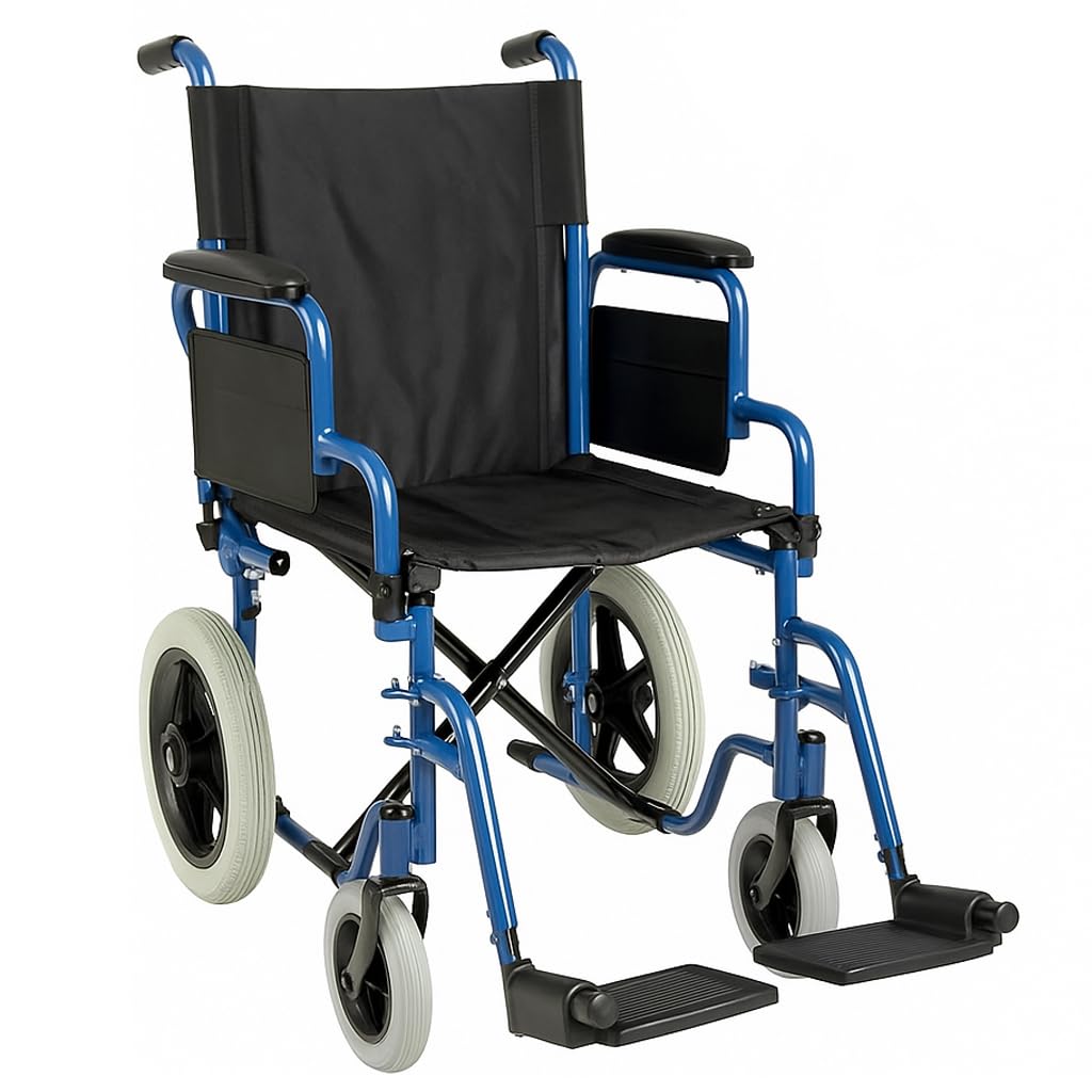 App Life Sedia a Rotelle Pieghevole Leggera Transito per Disabili ed Anziani, Dispositivo Medico di Classe I con Braccioli, Pedane ribaltabili ed Estraibili Blu