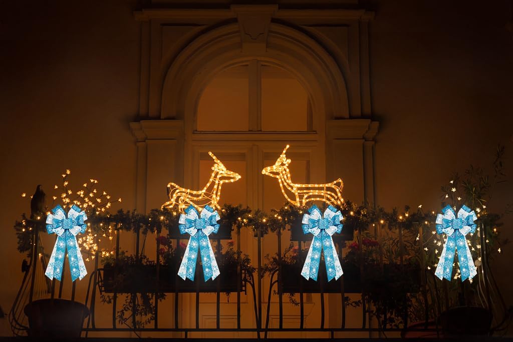 Hying Large Christmas Bow for Wreath, LED Light Blue White Snowflakes Wreath for Christmas Decor, Winter Blue Bow for Front Door, Indoor Outdoor Wall Tree Topper Decoration Supplies, Xmas Ornament - Image 5