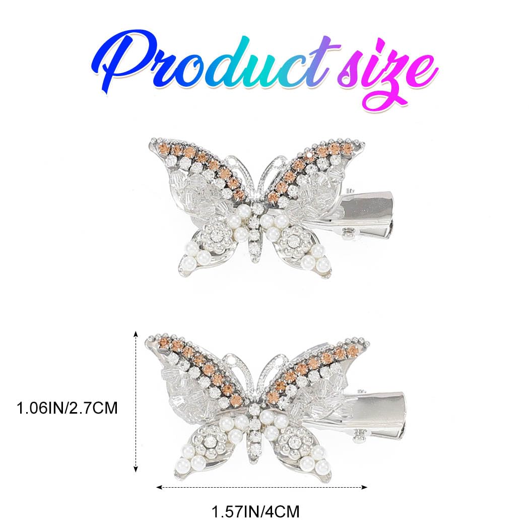 Silver hair clip with rhinestone butterflies and flowers Silver Rhinestone Pearl Barrette, Floral Butterfly Hair Clip  main image 4