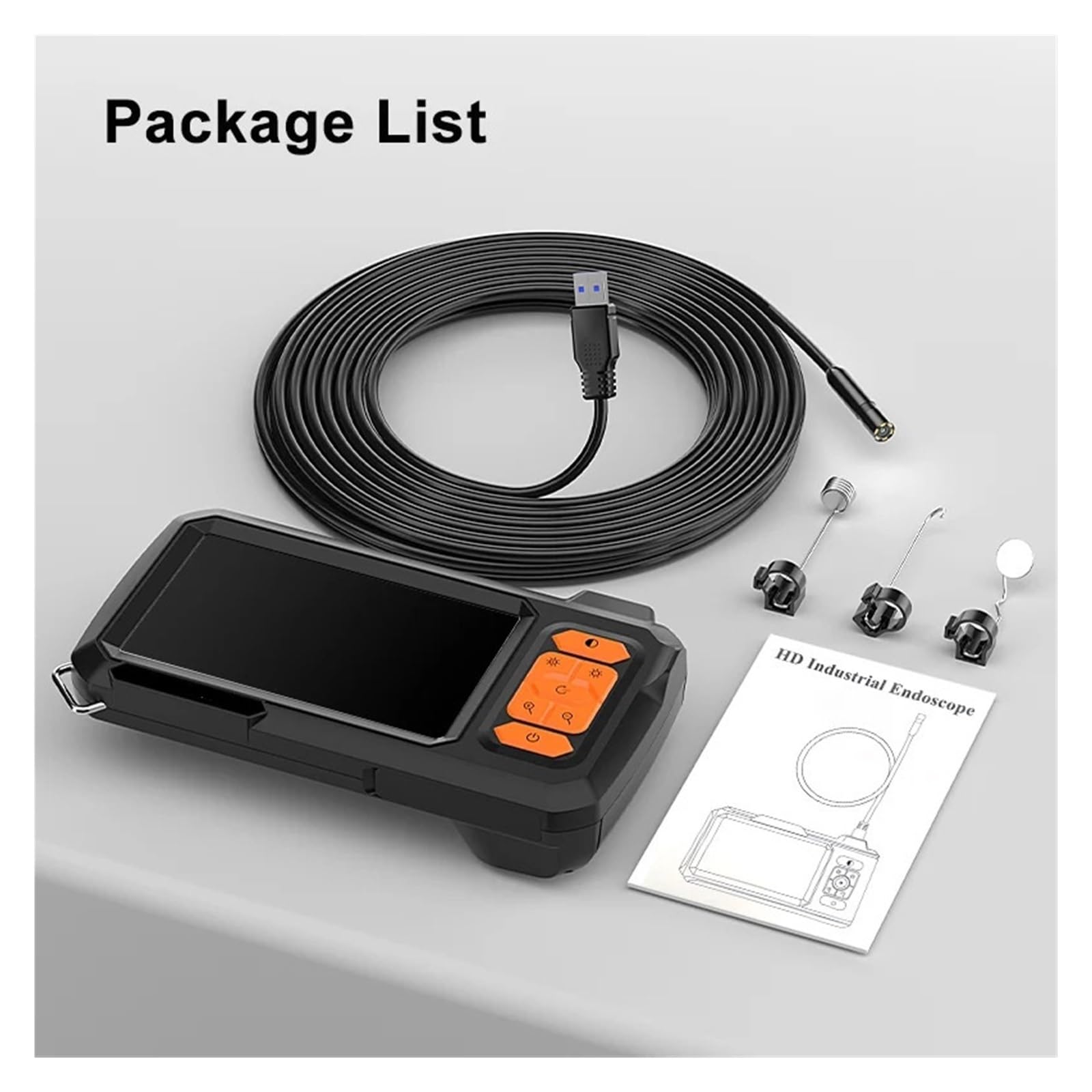 Cámara Endoscópica Pantalla De 4,3 Pulgadas Reemplazable 1-100 Metros Cable Rígido HD1080P Lente De 8MM Inspección De Tuberías USB Boroscopio LED 2600mAh(50m)