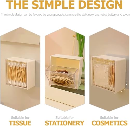 Miniatura 6 de Beaupretty Soporte de escritorio para montaje en pared, hisopos de algodón cosméticos, bolas de algodón, caja de almacenamiento redonda de algodón,