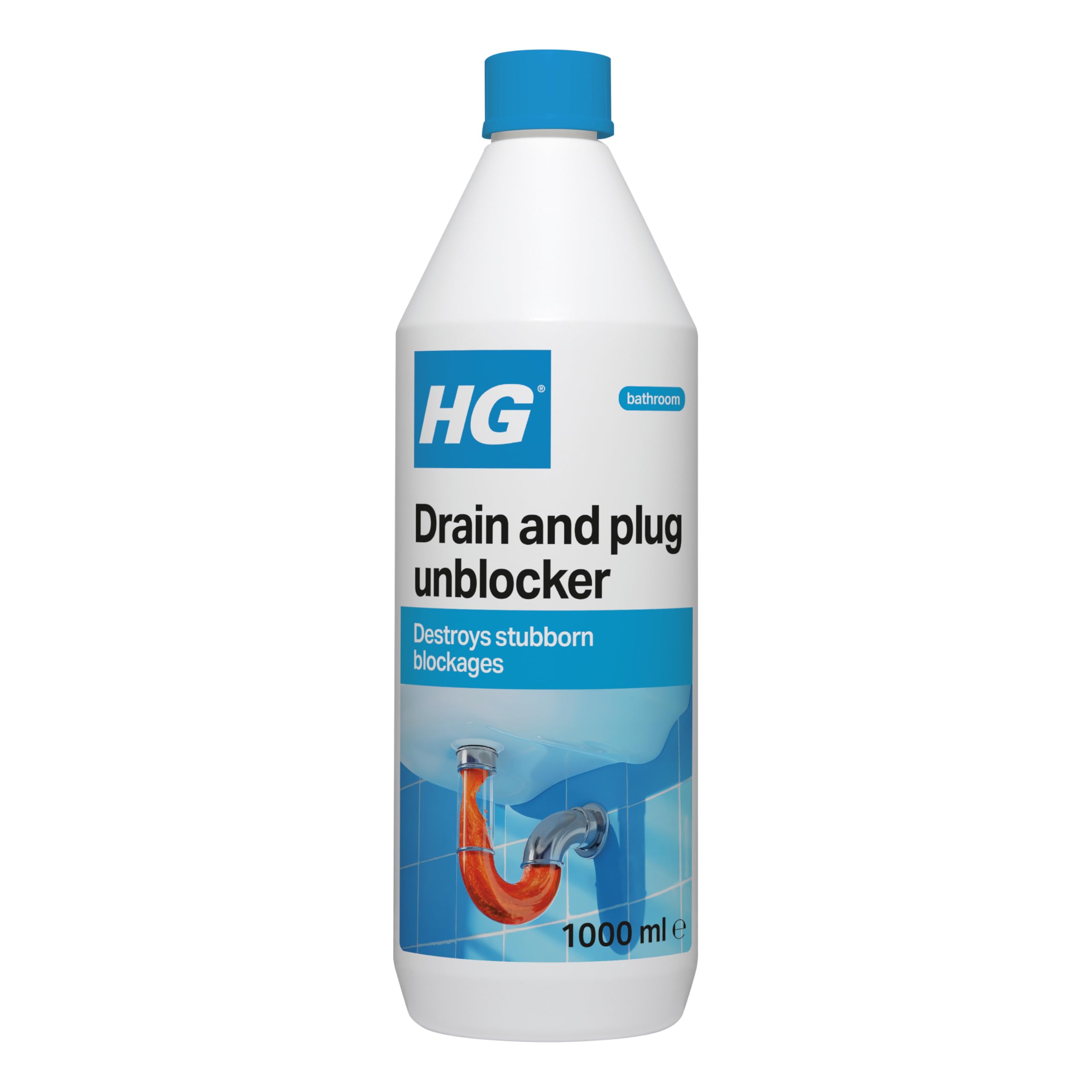 HG Drain and Plug Unblocker – Fast Acting Drain Cleaner for Sinks, Pipes & Shower Traps - 1L