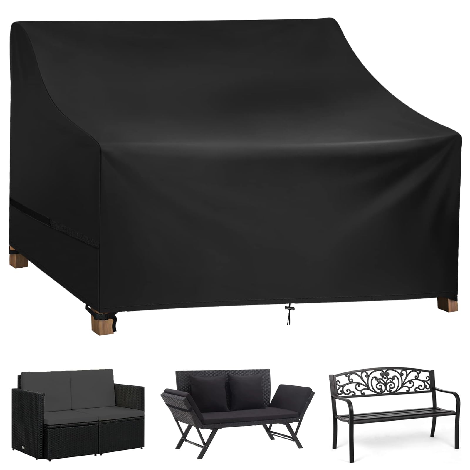 Housses de Canapés de Jardin 600D Oxford Imperméable Anti-UV Protection Banc Extérieur 190x70x65/94cm