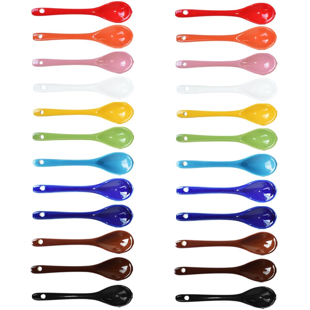 3 sets of 12 Color Porcelain Egg Spoons Ceramic Spoons 5 inch Coffee Dessert Yogurt Tea Milky Tea
