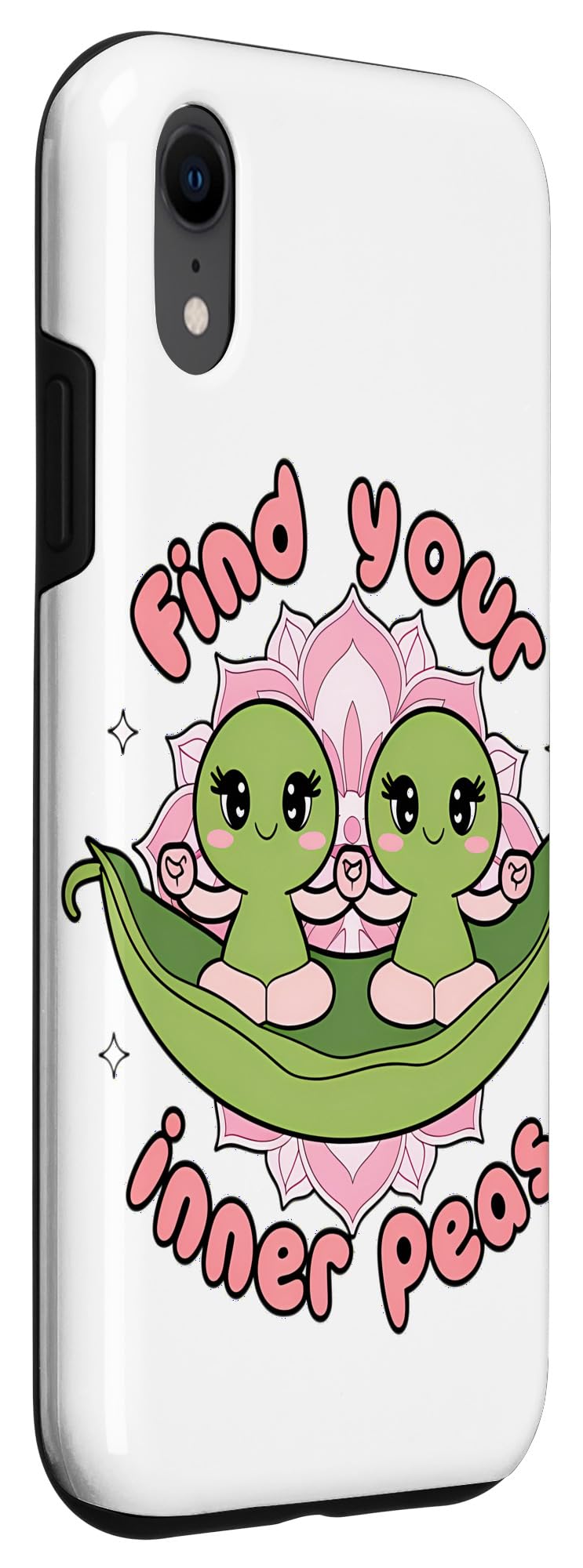 iPhone XR Find Your Inner Peas Kawaii Zen Pods Yoga Design Case - Image 3