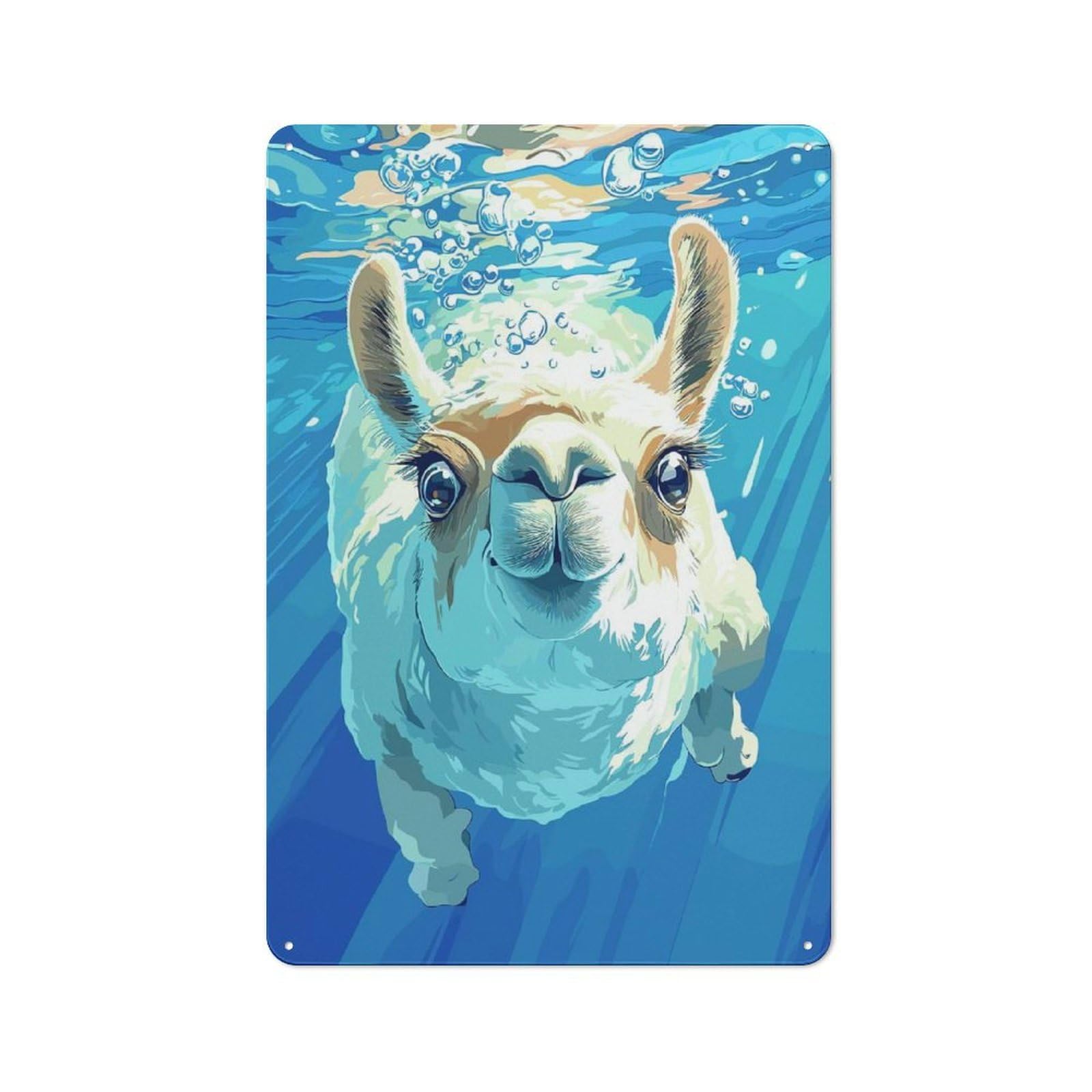Llama Underwater Retro Metal Sign 30x20cm, Distressed Look Retro Room Decor for Living Room, Hallway, Kitchen Or Cafe