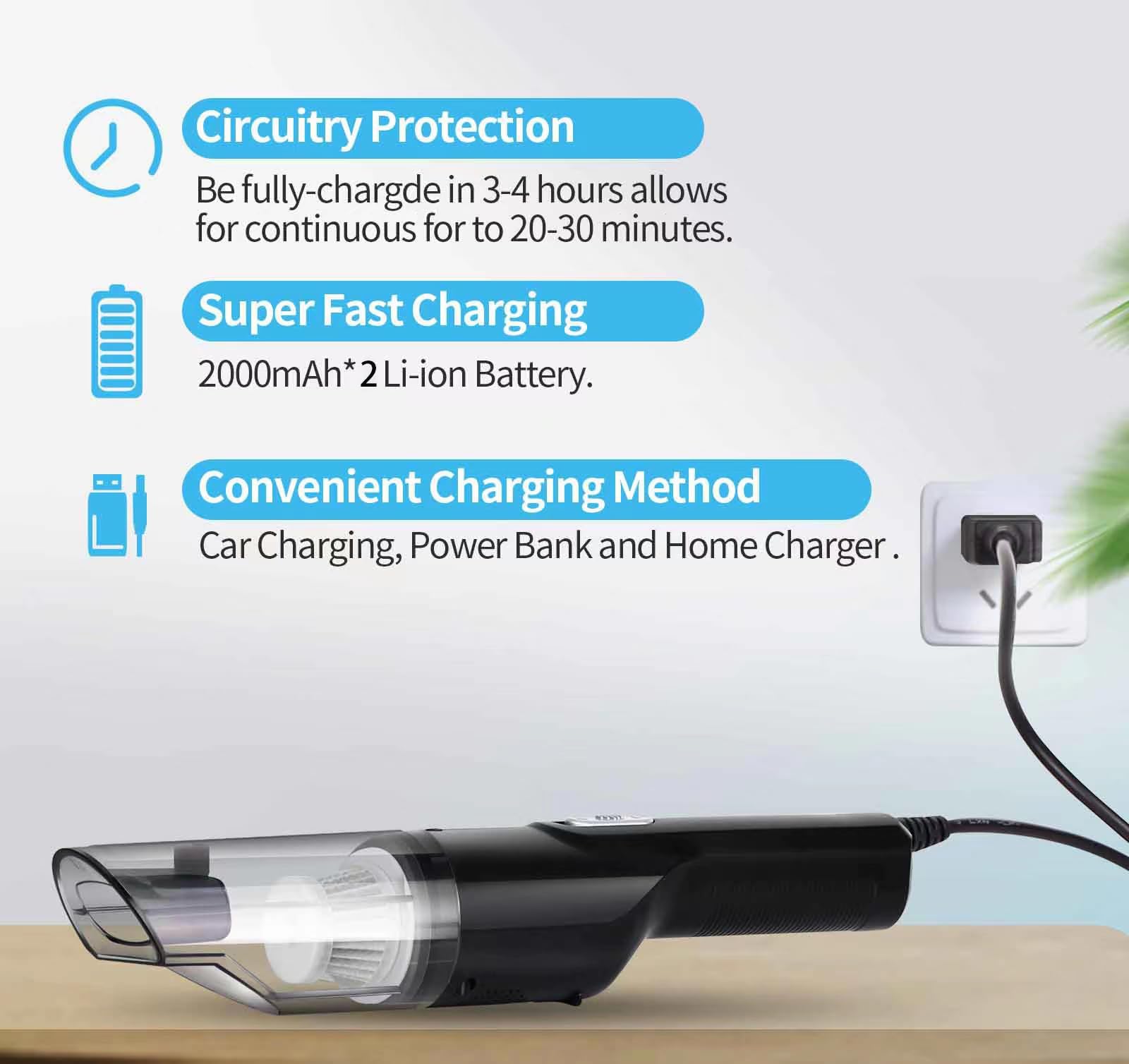 Handheld Vacuum, 8000PA Powerful Car Vacuum Cleaner High Power Cordless Rechargeable, Portable Mini Vacuum, Small Hand Held Vacuuming Cordless