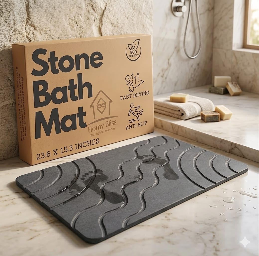 Stone - Tapete de baño de 23.6 x 15.3 pulgadas, tierra de diatomeas, de secado rápido, antideslizante, súper absorbente, tapete de baño de piedra de lujo, fácil de limpiar, diseño