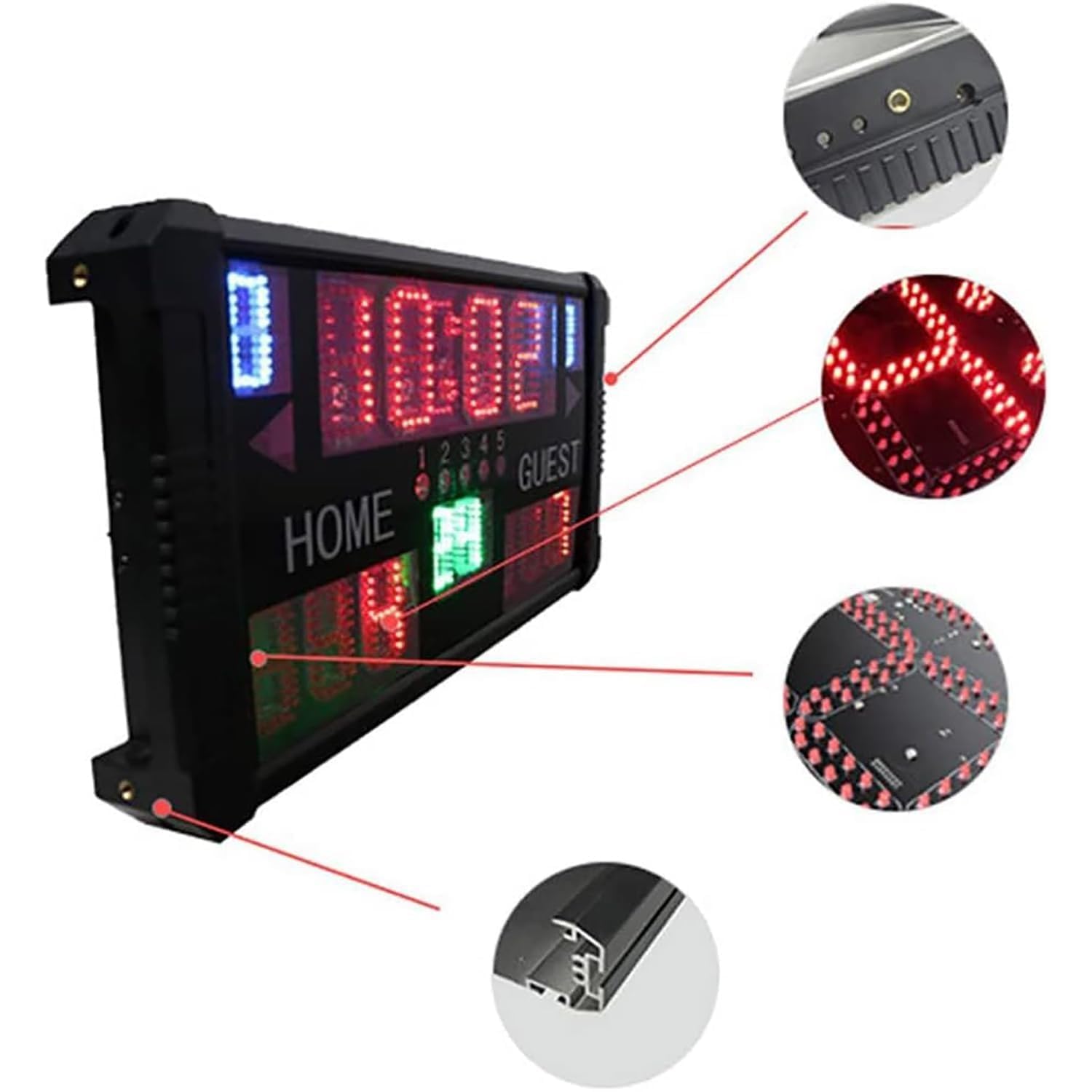 Multisport elektroniczna tablica wyników z pilotem zdalnego sterowania, 14-cyfrowy wyświetlacz LED i 24-sekundowy timer do koszykówki, piłki nożnej, siatkówki i tenisa stołowego