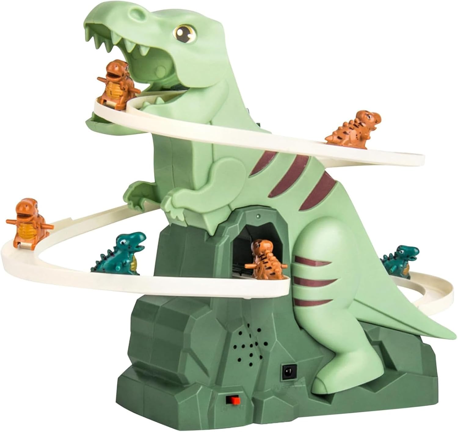 Dinosaur Chasing Race Track, Dinosaur Climbing Slide Music Toy, Electric Dinosaur Roller Coaster with Light and Music Electric Race Track Game Fun Track Slide Dinosaur Slide