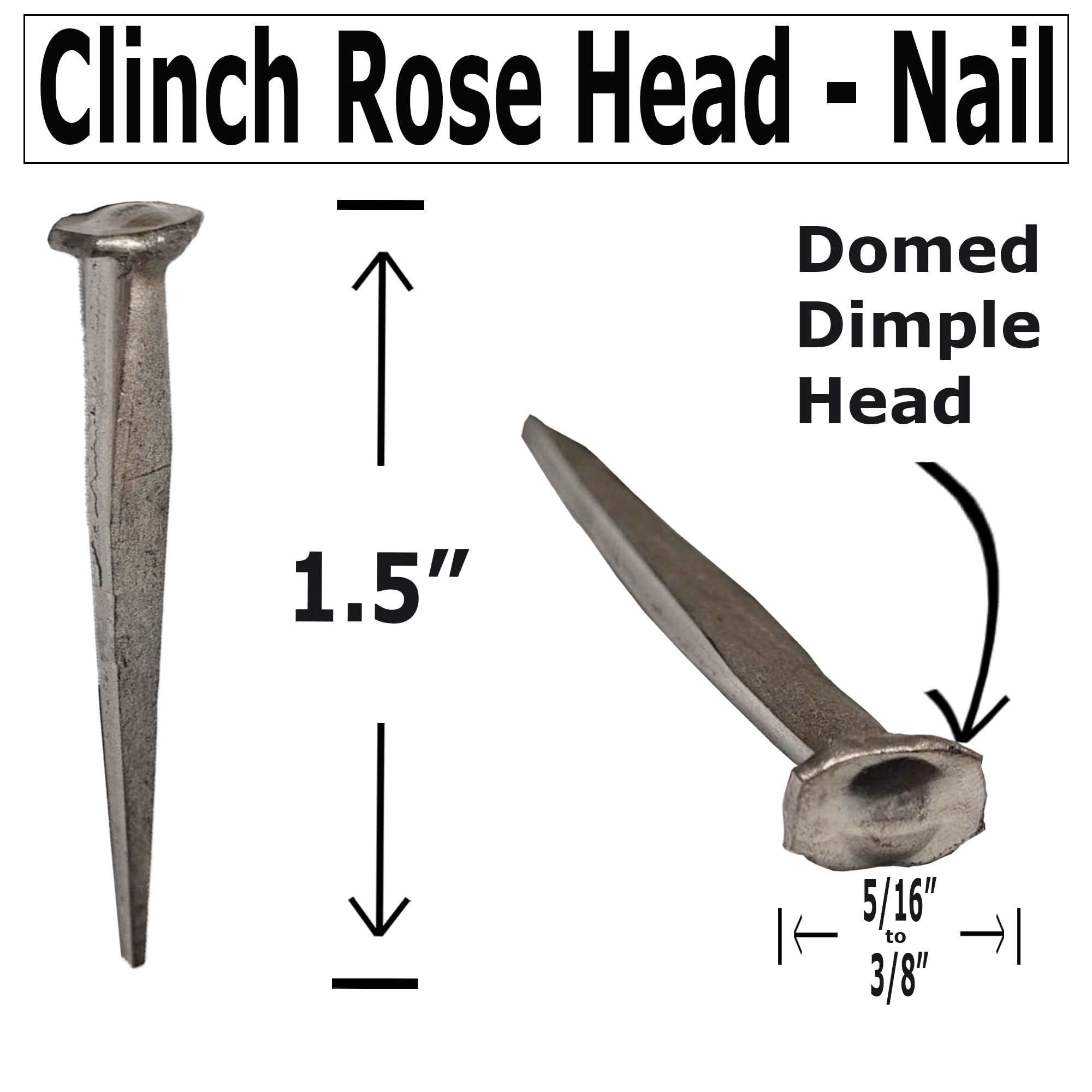 1.5”- CLINCH ROSE HEAD Nails - Metallic Color - Antique rustic restoration accent nails for hanging, furniture, cabins, shutters, flooring – Decorative clavos nails – Distinct SQUARE HEAD Nail 1.5 in