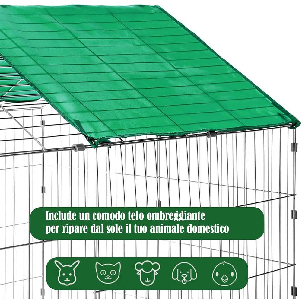 Recinto Per Conigli E Animali Piccoli - Gabbia Esterna 220x103x85cm, Acciaio Con Telo Ombreggiante - Foto 2