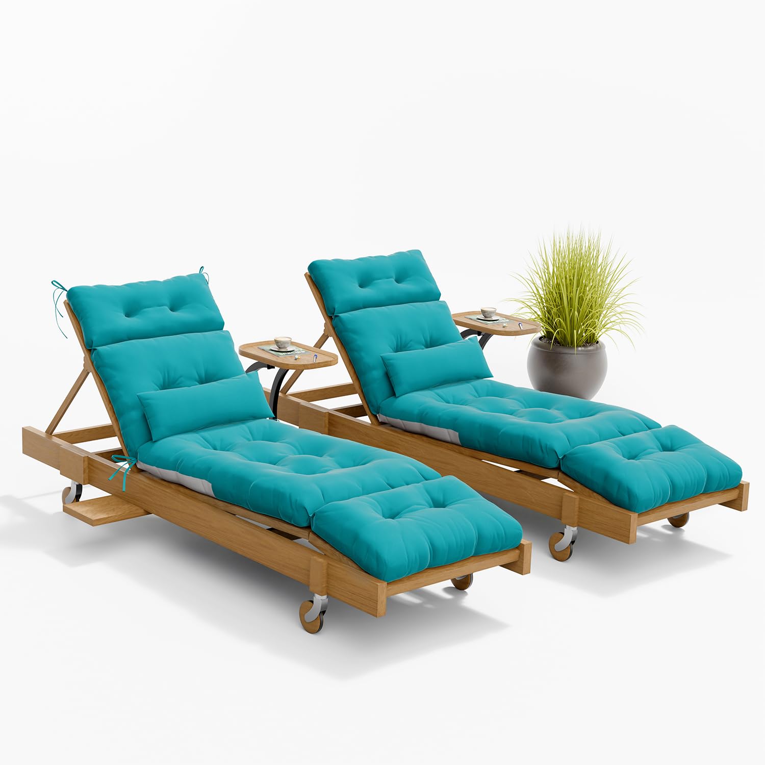 Photo 1 of Outdoor Lounge Chair Cushions Set of 2 with Pillow, Olefin Waterproof and Fade Resistant Patio Pool Chaise Lounge Cushions Replacement for Indoor Furniture with Ties, 81 x 27 x 4.5 Inches, Turquoise