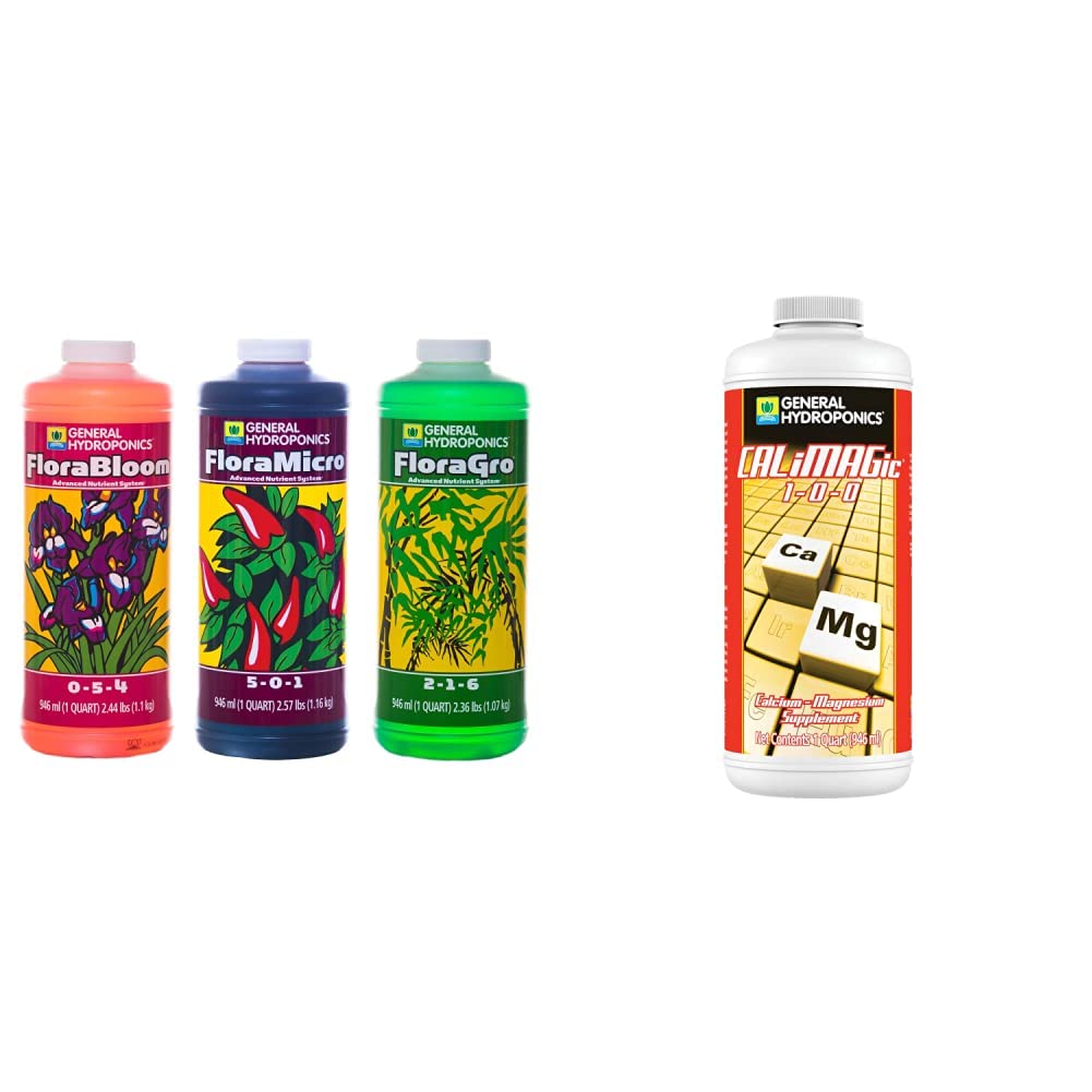 General Hydroponics Flora Series 3-Part Hydroponic Nutrient System, 1 qt. Bottles & Concentrated Blend Spray, Secondary Nutrient Deficiencies Helps Prevent Blossom End Rot, 1-Quart