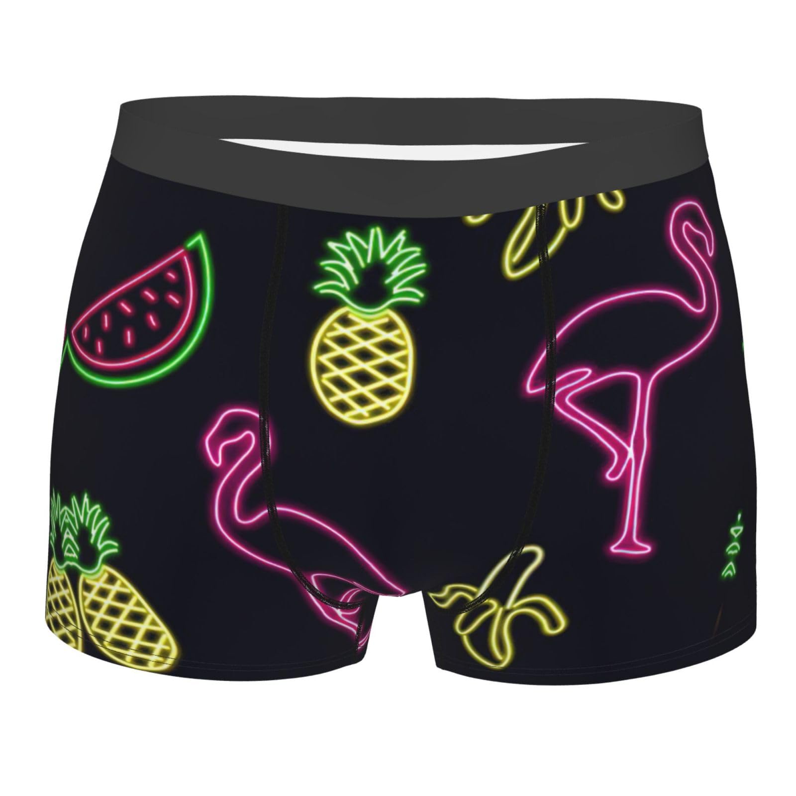 Drtgeds Unisex Black Pineapple Banana Flamingo Boxer Briefs, Moisture Wicking & Breathable,Underwear For Men, Large