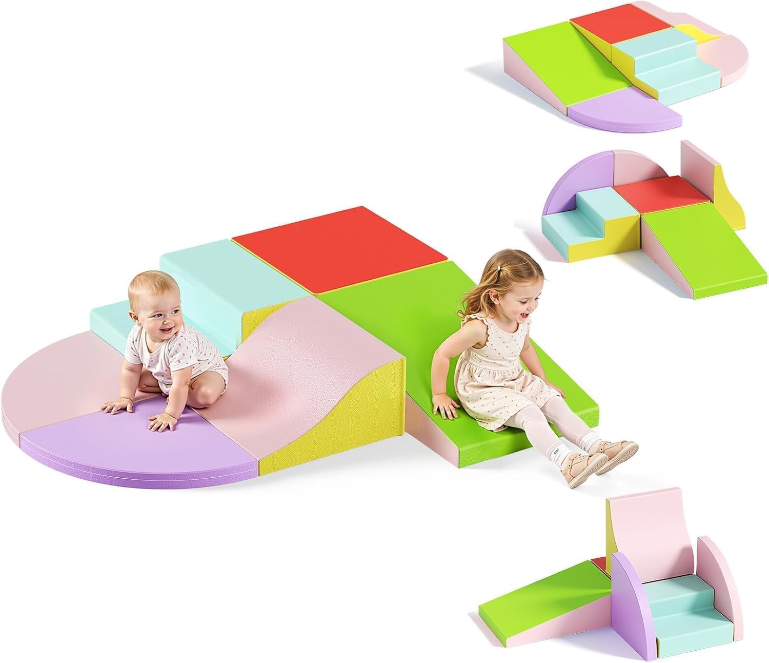 6-teiliges Schaumstoff Bausteine,ungiftige weiche Schaumstoff-Bausteine | Indoor Softbausteine Großbausteine Kinder Montessori Spielzeug faltbarem Block und Tunnel Kleinkinder von 1–3 Jahren