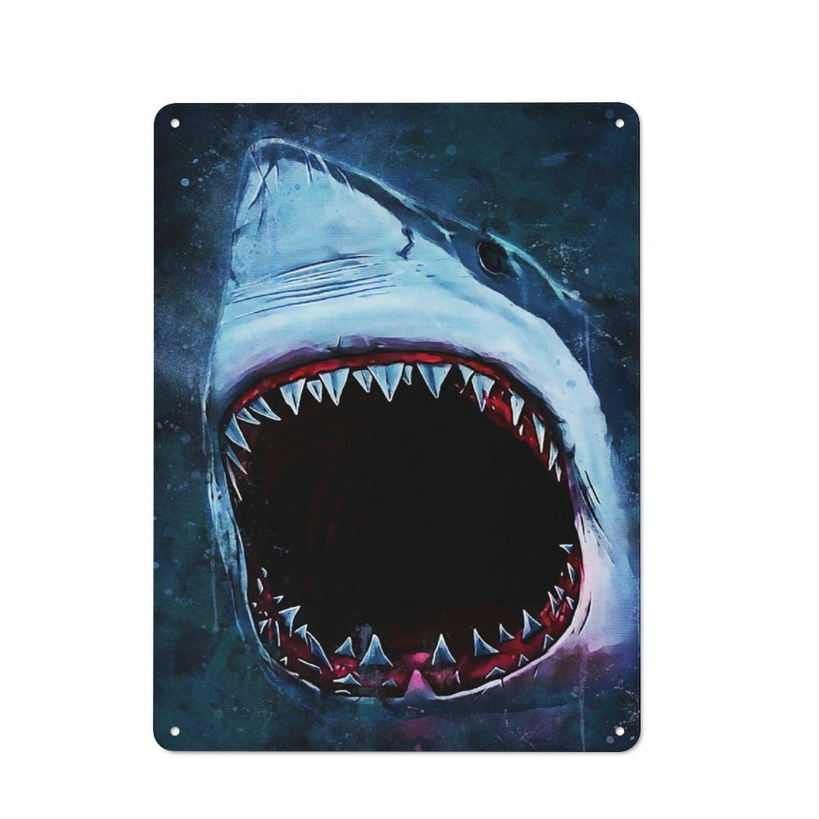Junmoney Style-7 Retro Metal Wall Sign 40X30cm Featuring Splatter Shark For Garage Wall, For Garage, Workshop And Man Cave Decoration