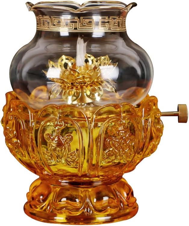 Adjustable Switch Kerosene Lantern Vintage Kerosene Lamp,Oil Lamp for Indoor Use, Lotus Flower Lamp for Buddha Front Light,Emergency Lighting Decor (Clear),Farmhouse Oil Lantern