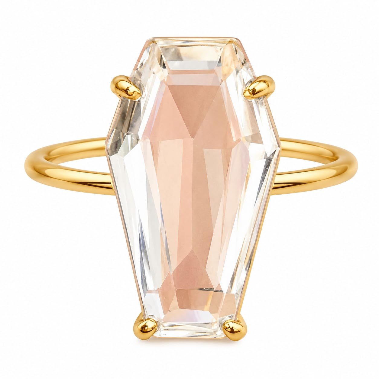 Anillo de ataúd de piedras preciosas genuinas de cuarzo de cristal, anillo de declaración, oro de 18 quilates sobre plata de ley 925, anillo de promesa, regalos de novia