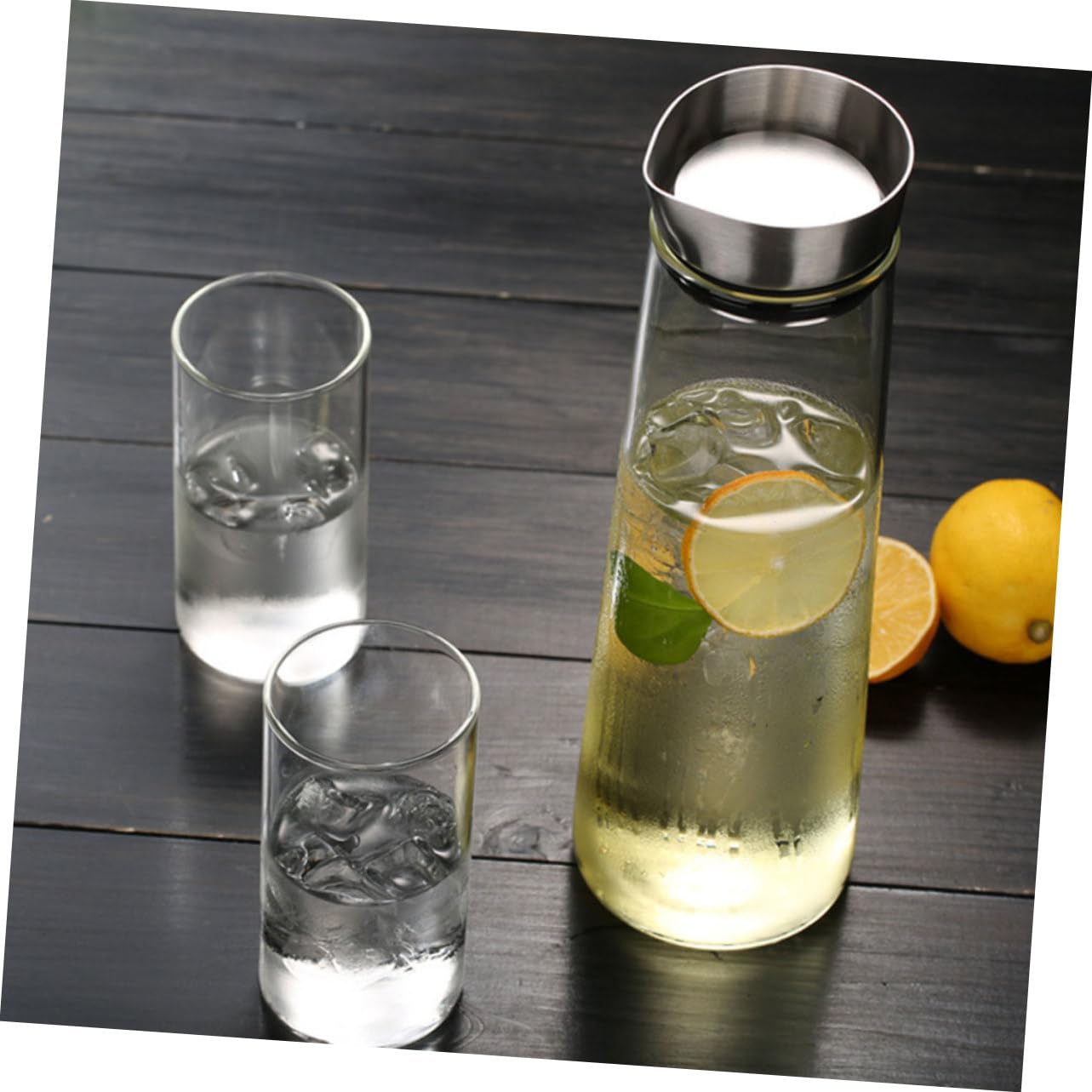 GLEAVI Jarra De Agua Fría Antidesbordamiento 1l De Vidrio De Borosilicato Tapa De Acero Inoxidable Para Uso Doméstico y Oficina Recipiente Transparente Para Jugos y Bebidas