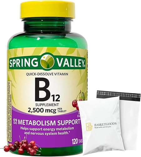 Spring Valley Vitamina B12 Tabletas de disolución rápida Suplemento dietético  Vitamina B12 2500 mcg  Vitaminas B  Complejo de vitamina B12 para
