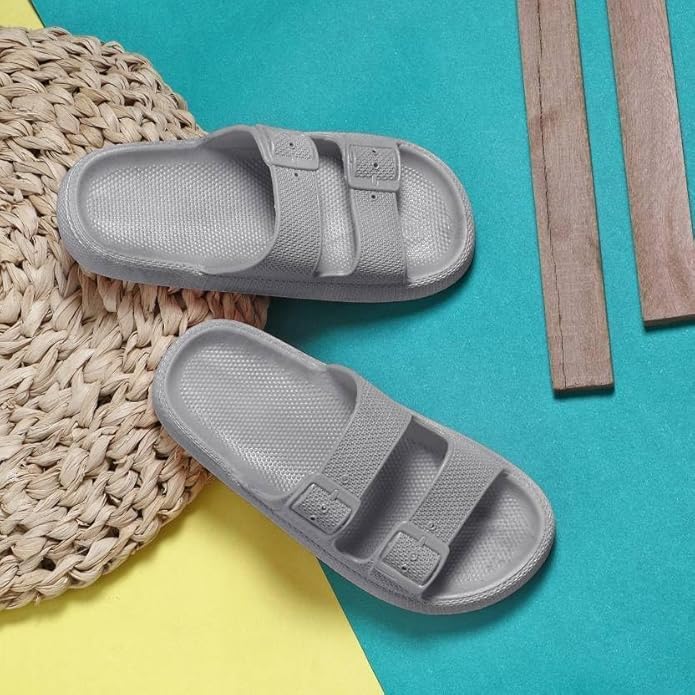 Image of Women Adjustable Open Toe Slide Sandals Classic Ultra Soft EVA Footbed Summer Designed to Fit Flat Buckle Sliders for Women & Girls
