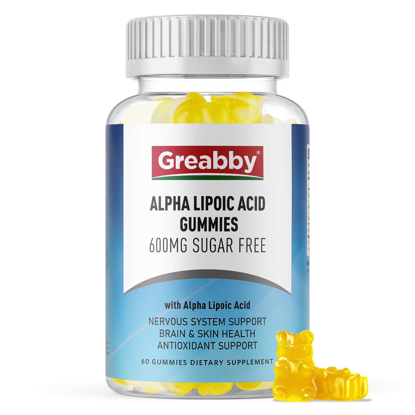 GREABBY Suplemento de Ácido Alfa-Lipóico R 600 mg, 60 gomas