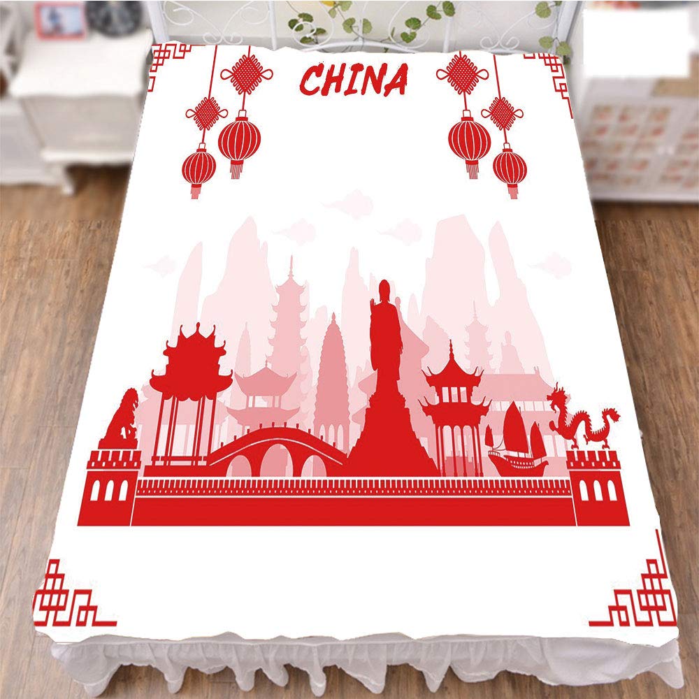 iPrint Bedding Duvet Cover Set 3D Print,Landmarks Traditional Oriental Cultural Tourism,Fashion Personality Customization adds Color to Your Bedroom. by 90.5"x96.5"