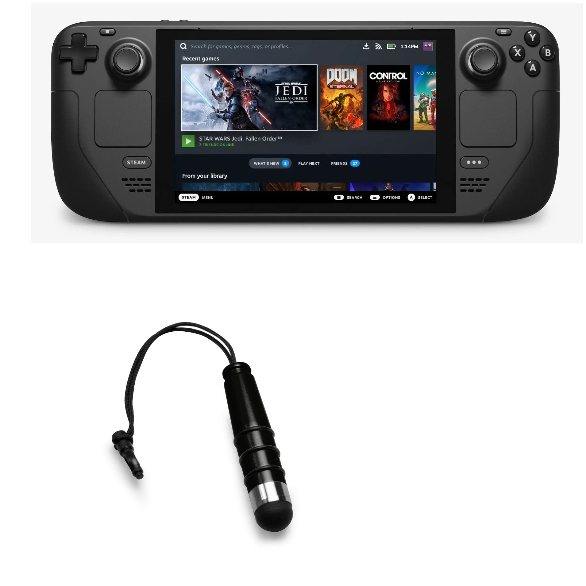 BoxWave Stylus Pen Compatible with Valve Steam Deck - Mini Capacitive Stylus, Small Rubber Tip Capacitive Stylus Pen for Valve Steam Deck - Jet Black