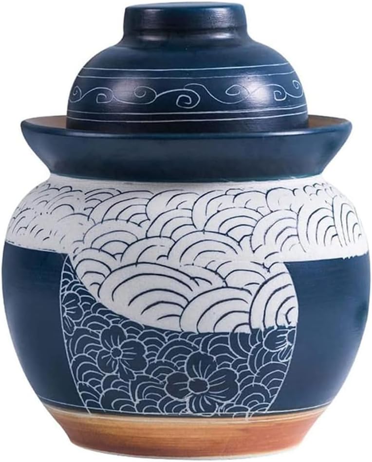 Ceramic Home Brewing Jar, Ceramic Fermentation Jar with Lid, Practical Kimchi Storage Jar, Fermentation Jar with Water-Seal Airlock Lid, Traditional Kimchi Jar,C3.5kg