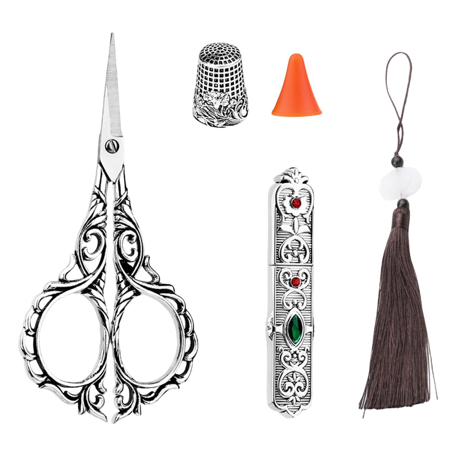 Jazuaiao Professional Embroidery Scissors Stainless Steel Craft Shears with Metal Thimble for Sewing Fabric Cutting Tailoring Stainless Steel Shears
