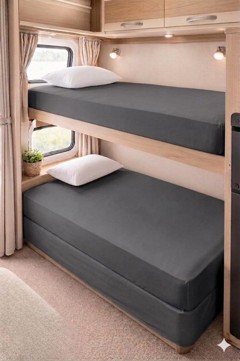 Bunk Bed Fitted Sheet Small Single Bed – 25cm Deep – Soft, EasyCare Mattress Cover – Ideal for Bunk Beds, Caravans & Kids’ Bedrooms (Grey)