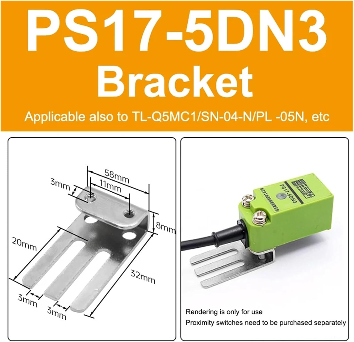 1PCS M8M12M18M30 1 Shaped L-Shaped Mounting Fixed Base Bracket(PS17-5DN3)