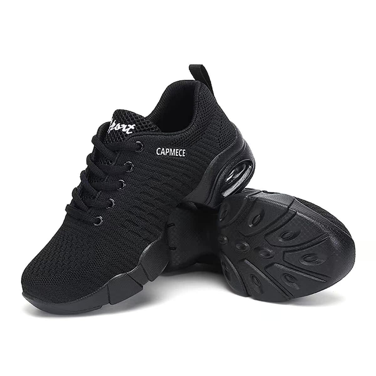 Zapatos de jazz para mujer, con cordones, de malla transpirable, con amortiguación de aire, suela dividida, plataforma