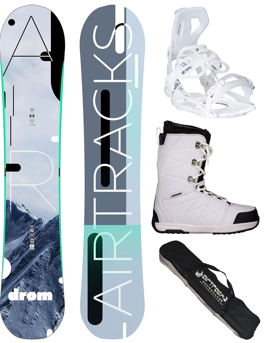 AIRTRACKS Snowboard Set Paquete Completo Tabla Drom Hybrid Rocker Mujer+Fijaciones Master+Botas+SB Bolsa Nuevo 140 145 150 155 cm