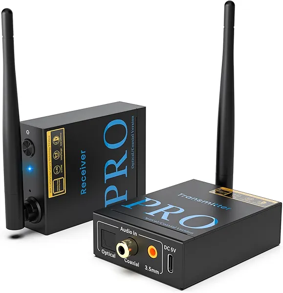 1Mii 2.4GHz Wireless Audio Transmitter and Receiver, HiFi Audio, 20ms Low Latency, 320ft Long Range Wireless Kit for Speaker/Stereo/Soundbar,Optical/Coaxial/3.5mm(RCA) Ports.