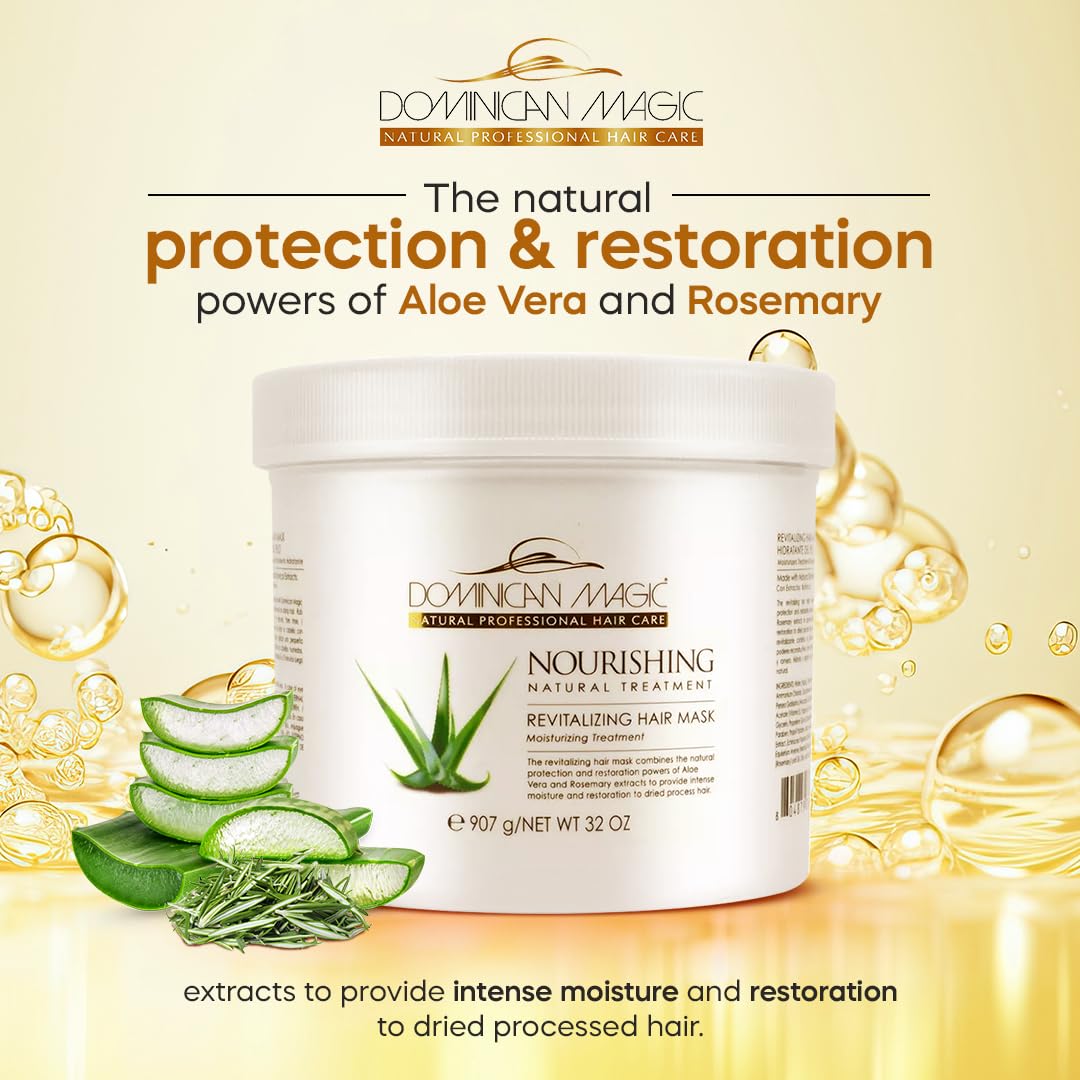 Dominican Magic Nourishing Revitalize Moisturizing Hair Mask with Aloe Vera & Rosemary Extract - Hair Treatment for Damaged and Frizzy Natural Hair, 32 oz