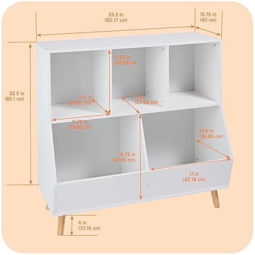Miniatura 3 de Badger Basket Cubo de almacenamiento de 5 cubos con pies, organizador de madera para juguetes, libros y exhibición, con estante superior, cubos y