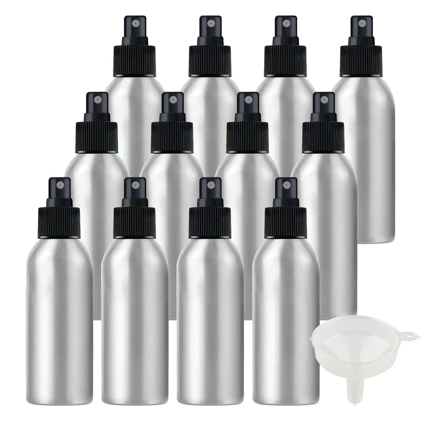 24 Stück 150 ml Leere Aluminium Sprühflasche mit Schwarz Sprühkopf Parfümzerstäuber Feinen Nebel Wassersprüher Zerstäuber Nachfüllbarer für Parfüm Ätherisches Öl, 1x Trichter